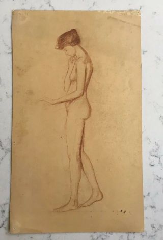 Antique Pencil Sketch Portrait Study Nude Woman Dated 1917 Signed Edna