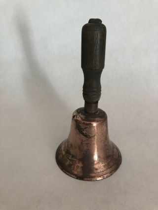 Vintage Hand Held School Teacher’s Bell Copper Wood Antique Large 6 3/4”