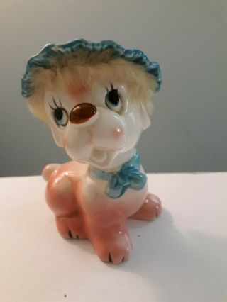 RARE FIND Vintage 1950s Hand Painted Fabulous Pink Poodle in a Blue Hat Figurine 2