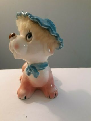 RARE FIND Vintage 1950s Hand Painted Fabulous Pink Poodle in a Blue Hat Figurine 3