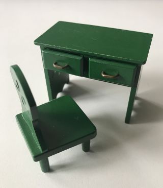 Sylvanian Families Vintage Furniture Epoch Green Desk Ornate Desk And Chair 1985