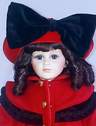 Vintage Seymour Mann 17 " Porcelain Doll Ally Red Dress And Stand.