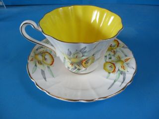 Royal Stafford Cup & Saucer White & Yellow Flowers Small Spot