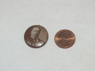 Antique 1908 William H.  Taft Campaign Politcal Pinback Button Sepia Name Face