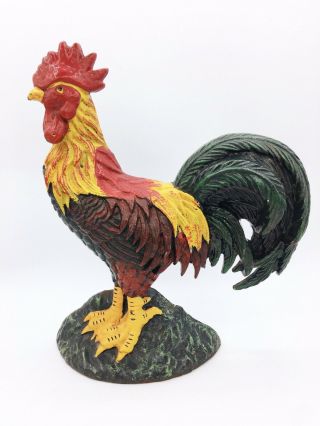 Vintage Cast Iron Rooster Door Stop Stopper Colourful Farm & Country Chicken
