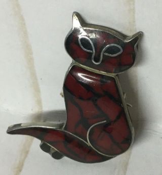 Rare Vintage Mexico Taxco Sterling Silver 925 Red Fox Brooch