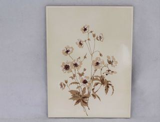 Vintage Italian Ceramic Art Tile With White Flowers Decor