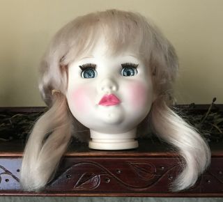 Vintage Youth Hard Plastic Doll Head 5 1/2” Rooted Hair Sleepy Blue Eyes