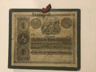 Rare 1826 British Linen Company £1 Banknote Stamped Forged
