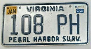 Rare Virginia Pearl Harbor Survivor License Plate Honolulu Hawaii Hi 1941