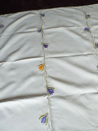 Old/vintage Linen Tablecloth Hand Embroidered With Flowers In Stripes