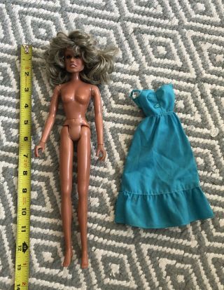 Vintage Mego 1970s 12 " Farrah Fawcett Doll Dress Rooted Lashes Charlie 