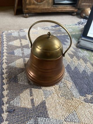 Vintage Bell Shape Solid Copper And Brass Tea Caddy - With Liner