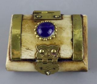 Collect China Bronze Armor 0x B0ne Inlay Agate Carve Delicate Precious Jewel Box