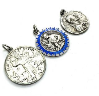 Antique Sterling Silver And Enamel Saint Frances Pendants 152