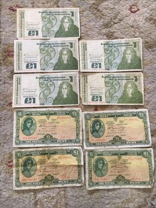 4 Central Bank Of Ireland 1976 £1 One Pound Notes 30.  9.  76 & 5 Others Rare
