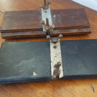 2 x Antique vintage wooden flower press tie press clamp 3