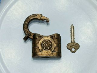 Antique Yale & Towne (y&t) Lock With 1 Key Vintage W/ Chain Loop