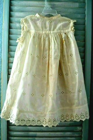 Antique Hand Embroidered Cotton Dress For 32 - 34 " French Or German Doll