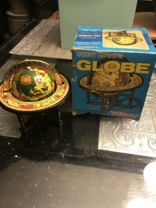 Vintage Blue - Box Small Old World Globe In Stand Table Top Zodiac Astrology