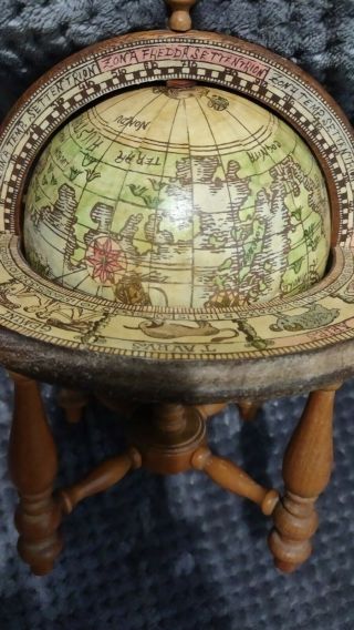 Vintage Wood Tabletop Zodiac Astrology Globe Made In Italy Wooden Decor