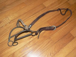 Antique Rope Nose Hackamore Bridle W/ One Ear Leather Hanger Horse Size