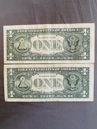 2013 $1 Dollar Note Low Serial Number 00000027 And 00000087 RARE Bill 2