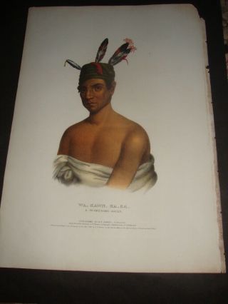 Rare Hand Colored Mckenney And Hall Portrait Folio Print 1837: Wa - Kawn - He - Ka