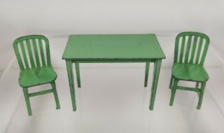 Vintage Tootsietoy Metal Kitchen Table & Chairs Dollhouse Miniature
