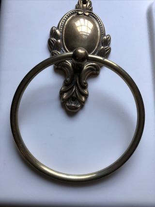 Vintage Heavy Antique Brass Bathroom Towel Ring With Twisted Rope Design & Hook