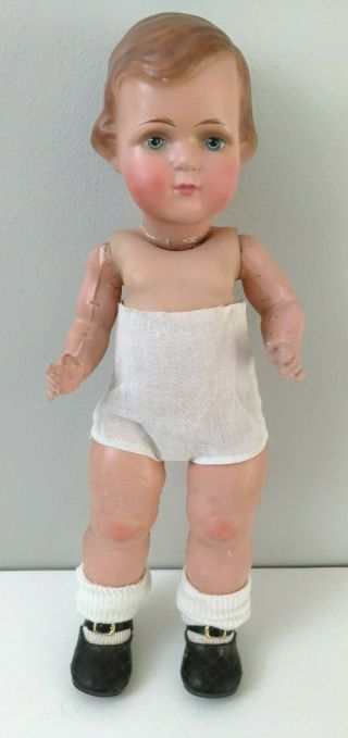 Antique Paper Mache Head Doll Rubber Body Plastic Hands? Vintage Doll 19 "