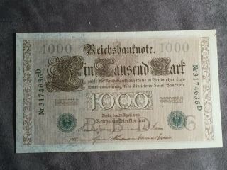 1910 1000 Mark Germany Vintage Banknote Currency Paper Money Rare Antique Note