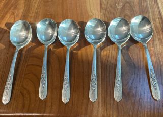 6 Round Cream Soup Spoons Royal Rose Nobility Plate Oneida Silverplate Flatware