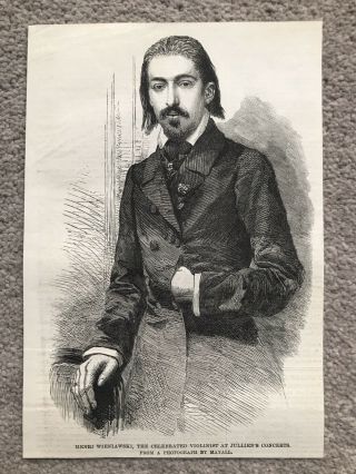 Henryk Wieniawski Polish Violinist At Jullien 1858 Engraving Antique Print