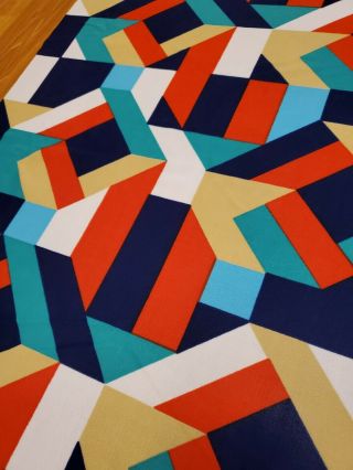 Awesome RARE Vintage Mid Century retro 70s geometric colorful op art fabric WOW 2