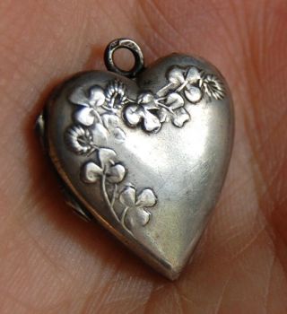 Rare Antique Art Nouveau 800 Silver German Lucky Clover Flower Heart Charm