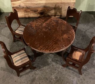 Vintage Wooden Doll Dining Room Table And Chairs