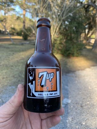 Rare Houston Texas 7up Amber Squat Bottle