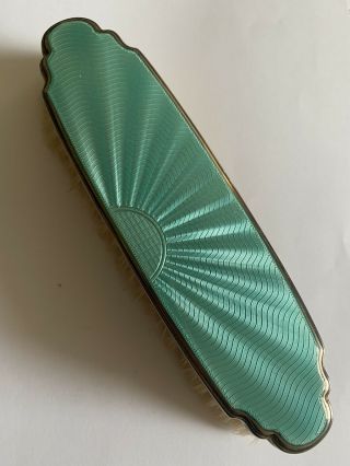 Quality Silver & Green Guilloche Enamel Ladies Dressing Clothes Brush