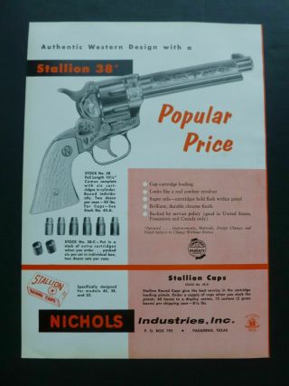 Rare Vtg 1955 2 - Sided Dealer Ad - Nichols Stallion Toy Cap Gun 38 Western
