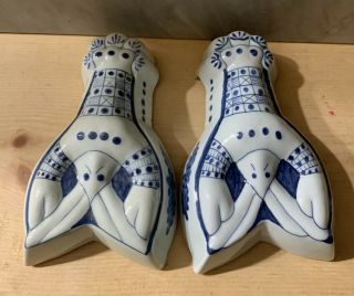Two Antique Ceramic Lobster Mold Wall Decor - White And Blue Ceramic Porcelain