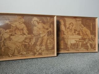 2 Vintage Tapestry Woven Textile Fabric Picture Wall Hangings