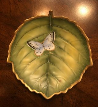 Anna Weatherley Leaf Shape Dish W/ Butterfly - Rare And In