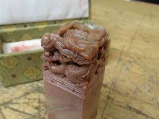 Chinese Carved Chop Stone Stamp Seal With Seal Ink With Dragon Logo