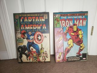 Set Of 2 Iron Man & Captain America Marvel Comics Wood Plaque 20 " X 13 " Wall Art