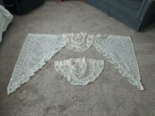 Vintage Valance Swag Ivory Lace Curtain 4 Pc Set 2 - Swags 42 " X 52 " Valance 54 " W