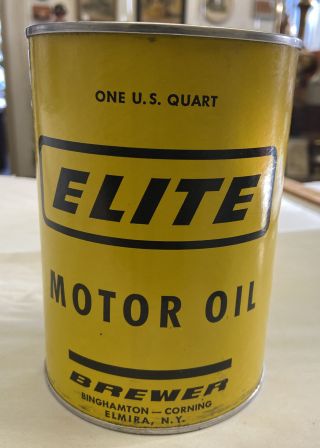 Rare Vintage Elite Motor Oil Quart Can Binghamton,  Corning,  Elmira Ny F