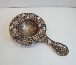Antique Arts & Crafts Silver Plated On Copper Wine Or Tea Strainer