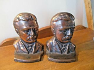 Rare Theodore Teddy Roosevelt Cast Iron Bronze Colored Bookends