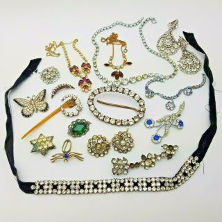 Joblot Vintage Antique Paste Costume Jewellery Necklaces Brooch Repairs Bundle 9